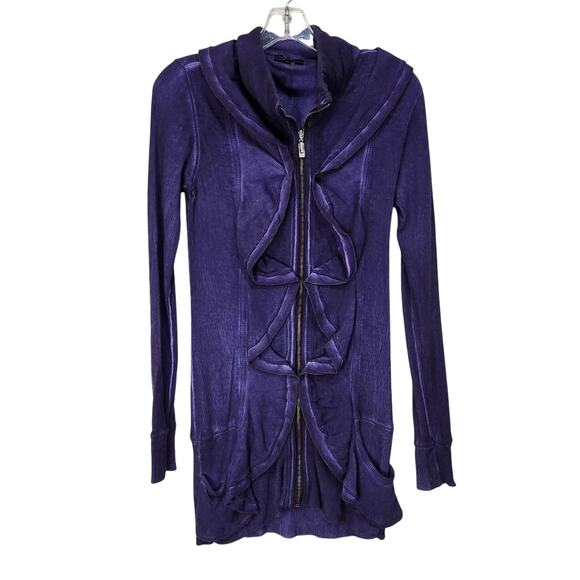 Yest Acubi Hippie Eclectic Mori Girl Lagenlook Purple Ruffled Hoodie Size Small - Picture 1 of 10